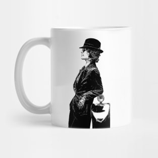 Polly Gray leans well dressed in sunglasses against a car as an abstract comic graphic peaky blinders (vers. 2) Mug